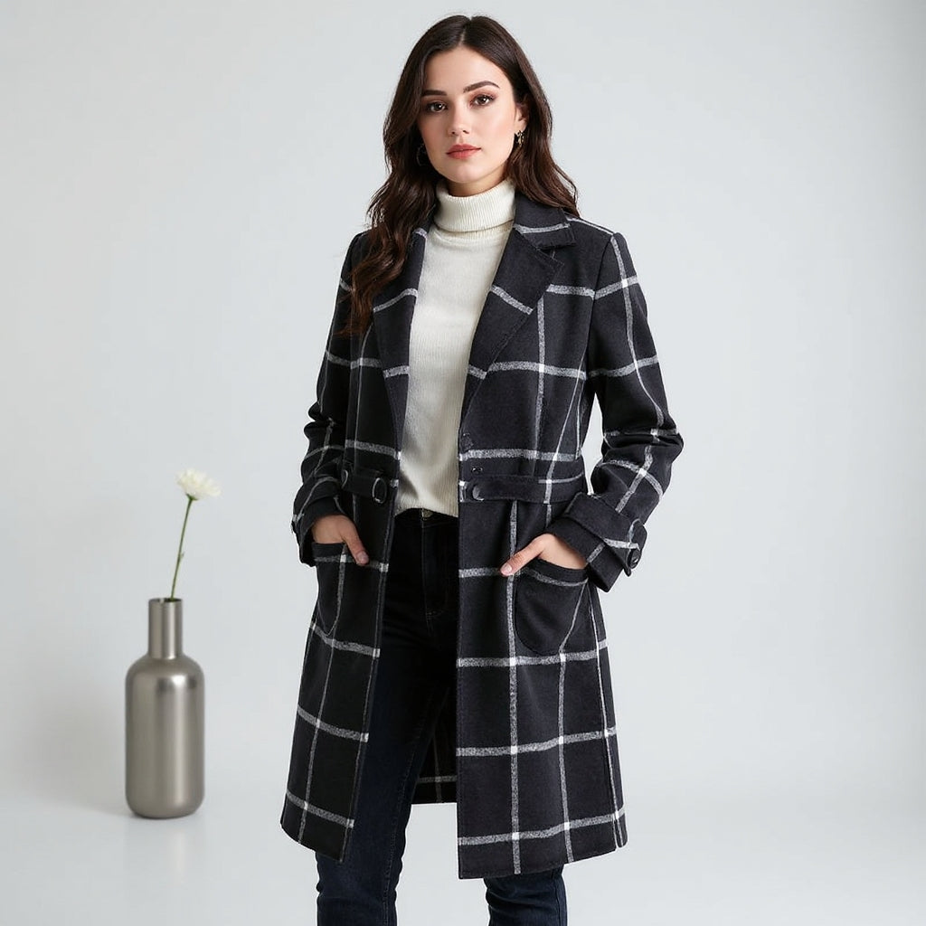 Vanessa | Elegáns Kockás Gyapjú Kabát