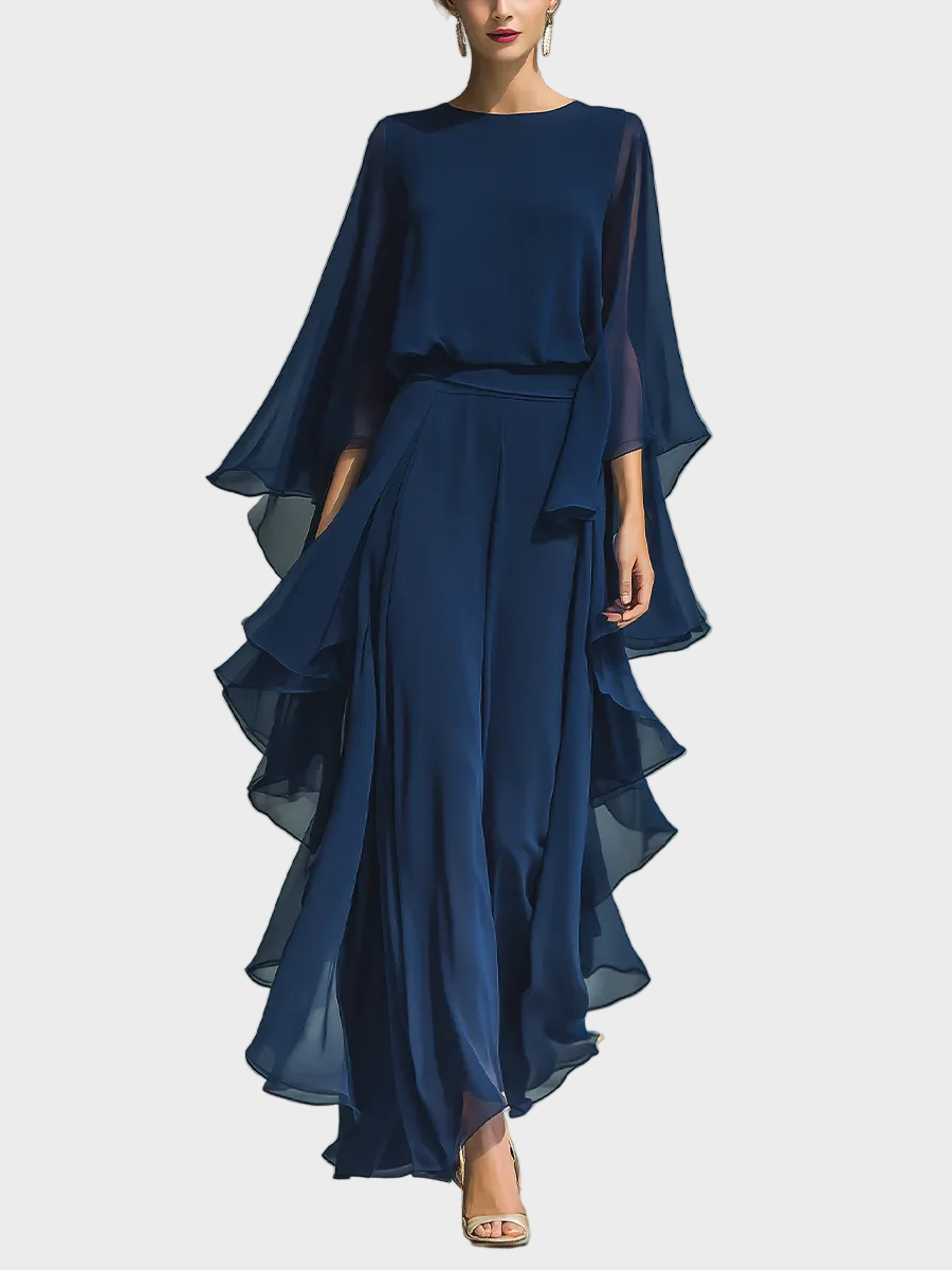 Aurora - Elegáns Chiffon Készlet Rávarrásokkal