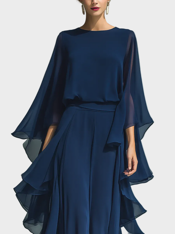 Aurora - Elegáns Chiffon Készlet Rávarrásokkal