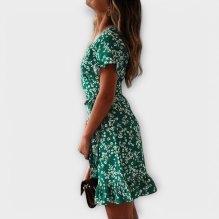 Nilsine - Rövid Boho ruha zöldben