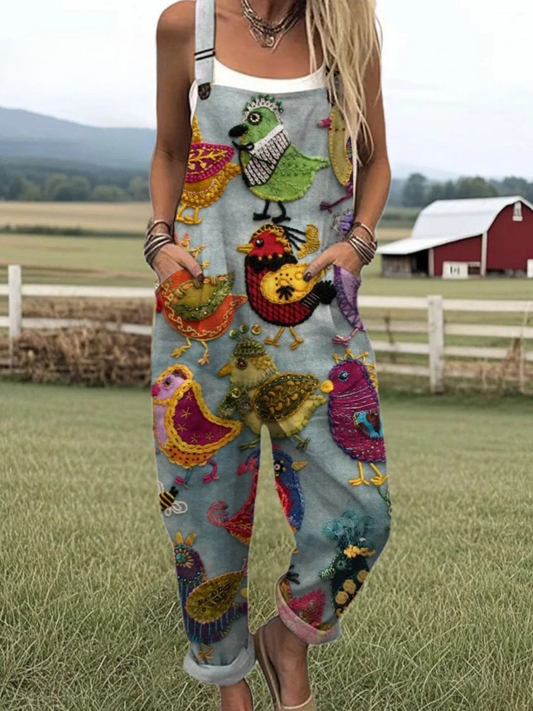 Vintage Színes Madár Jumpsuit