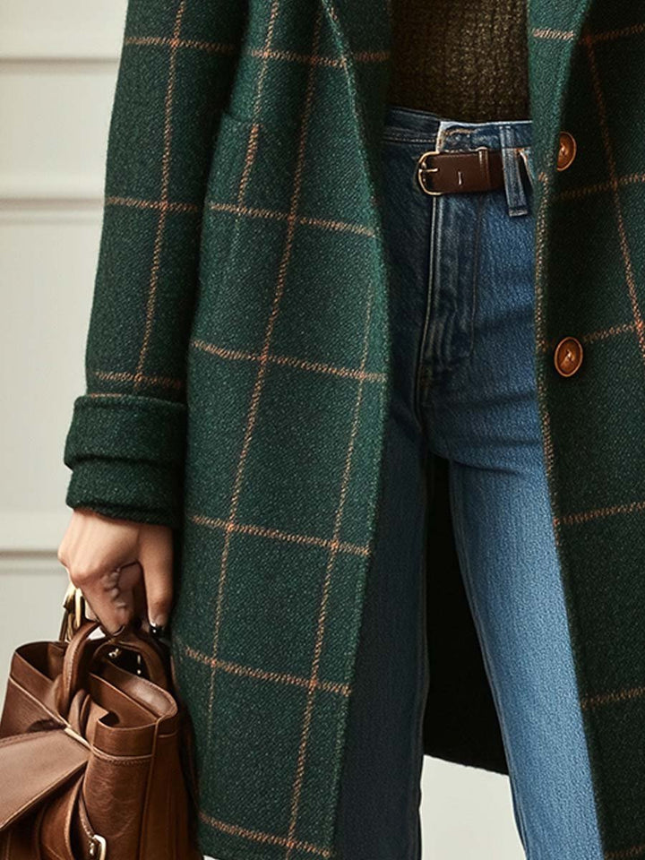 Vanessa | Elegáns Kockás Gyapjú Kabát